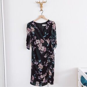 Eliza J Women's Black/Blue Floral 1/2 Sleeve Midi Dress Size 12 NWT